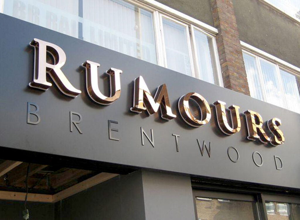 RUMOURS Krom Paslanmaz Gold Işıklı Kutu Harf Tabela Projesi
